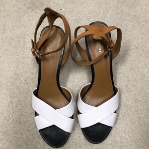 Coach white and brown chunky open toed heels